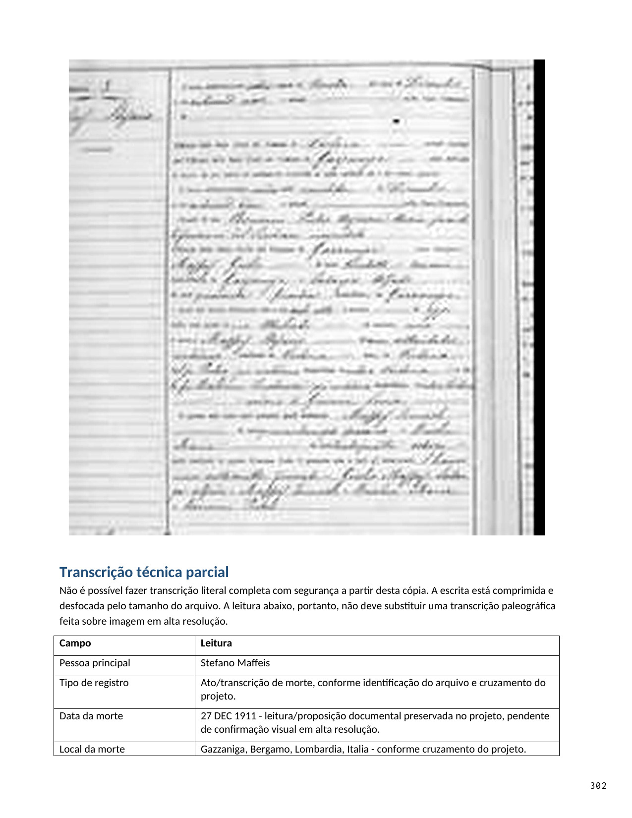 Stefano Maffeis — óbito, ampliação e leitura parcial